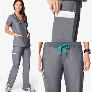 Figs High Waisted Graphite (Charcoal) Kade Cargo Scrub Pants - S